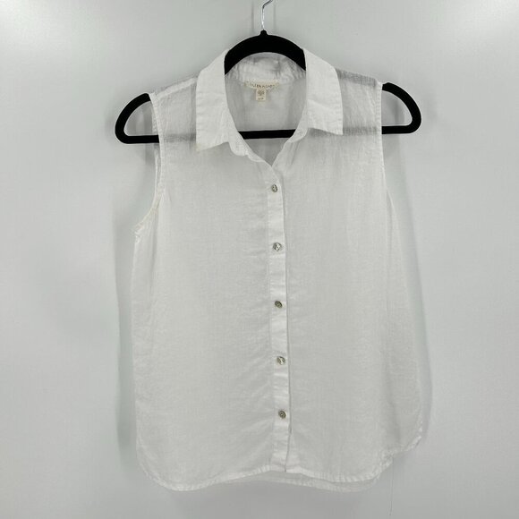 EILEEN FISHER White 100% Linen Button Up Sleeveless Summer Blouse Shirt Size XS - Picture 1 of 5